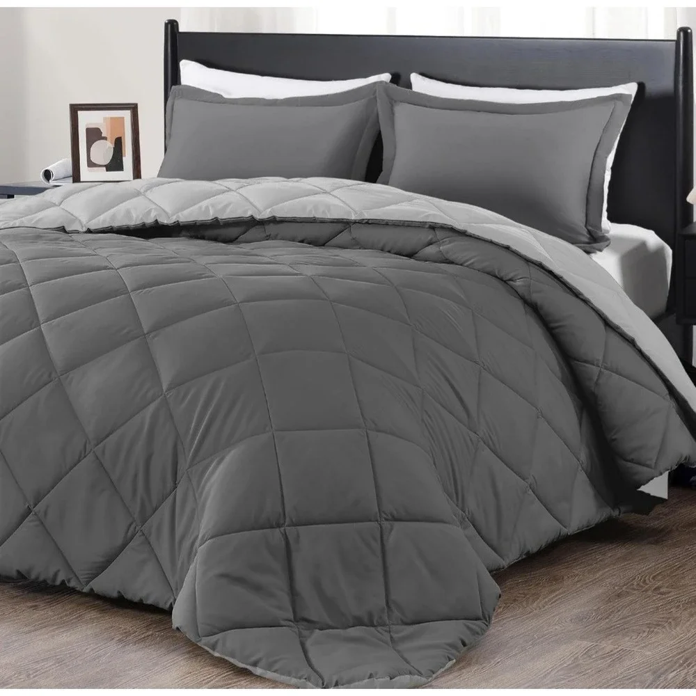 downluxe Queen Comforter Set - Charcoal and Grey Queen Comforter, Soft Beddin...